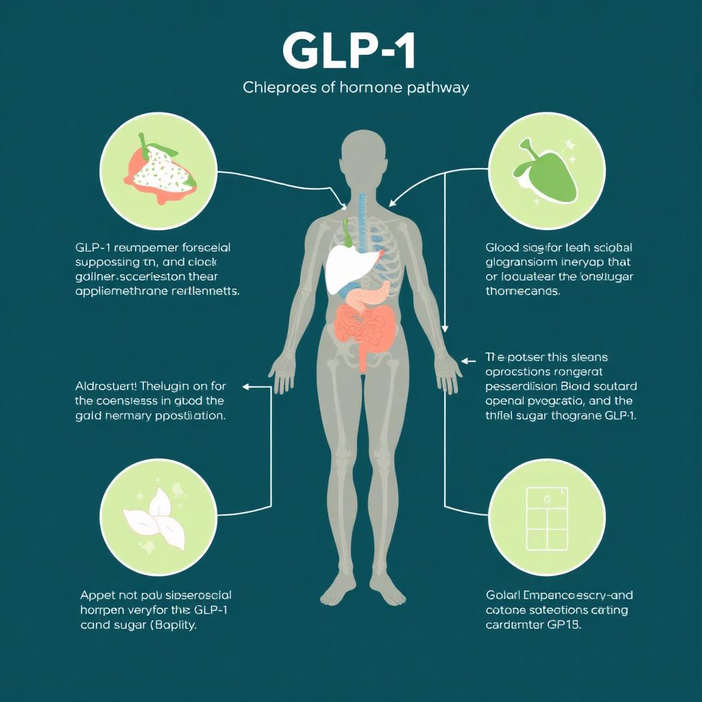 Illustration of how GLP-1 hormone regulates appetite and blood sugar